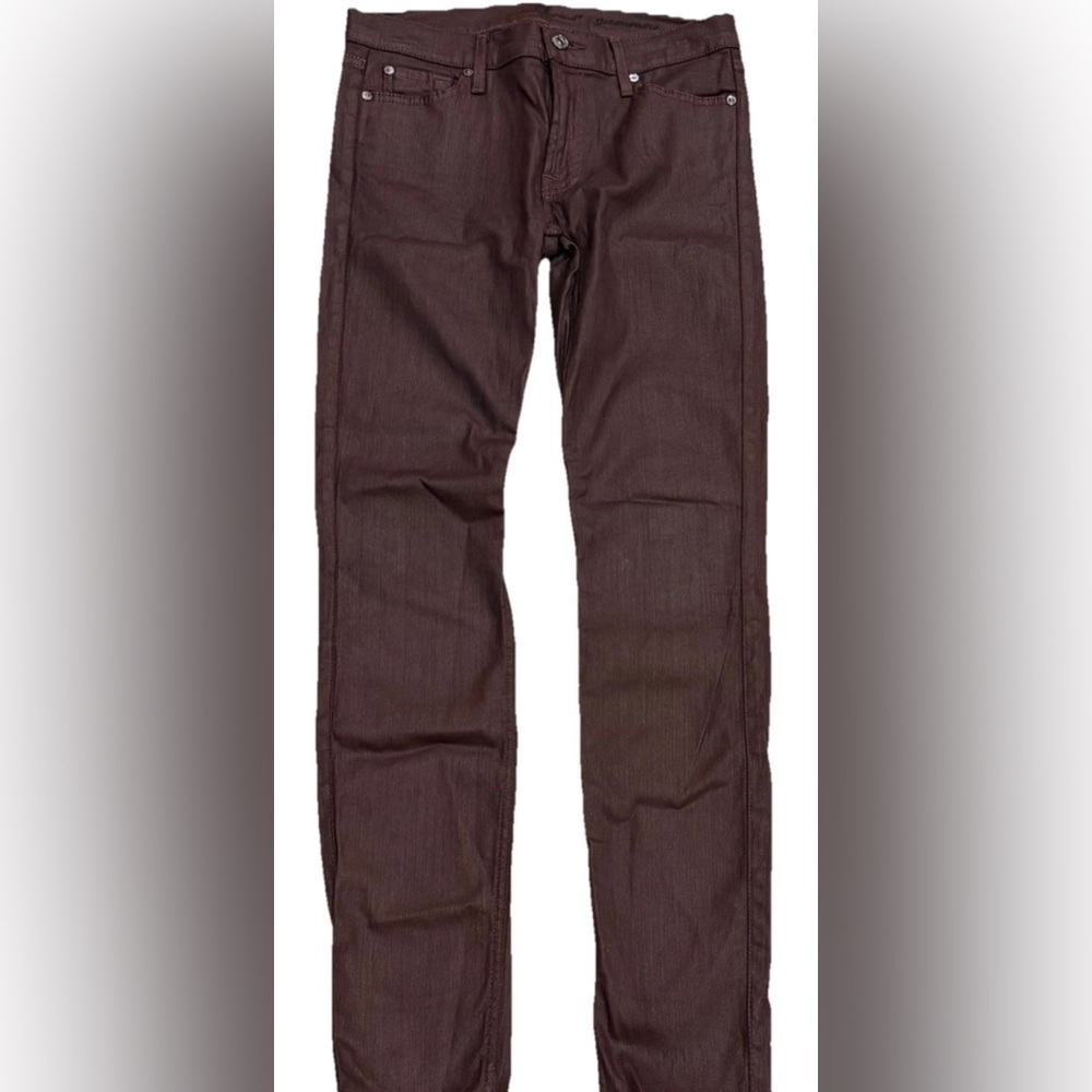 7 For All Mankind Gwenevere Black Coated Skinny Jeans Size 28